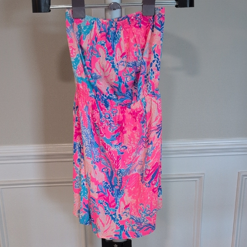 Lilly Pulitzer Vibrant Strapless Pink and Blue Dress XS